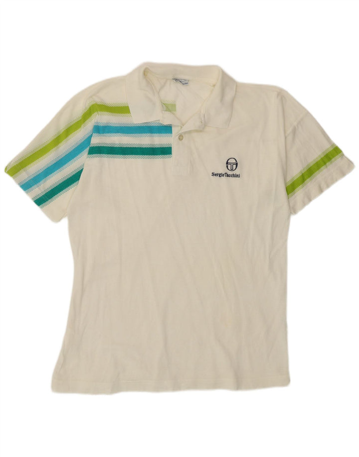 SERGIO TACCHINI Polo Uomo IT 50 Cotone Rigato Medio Bianco