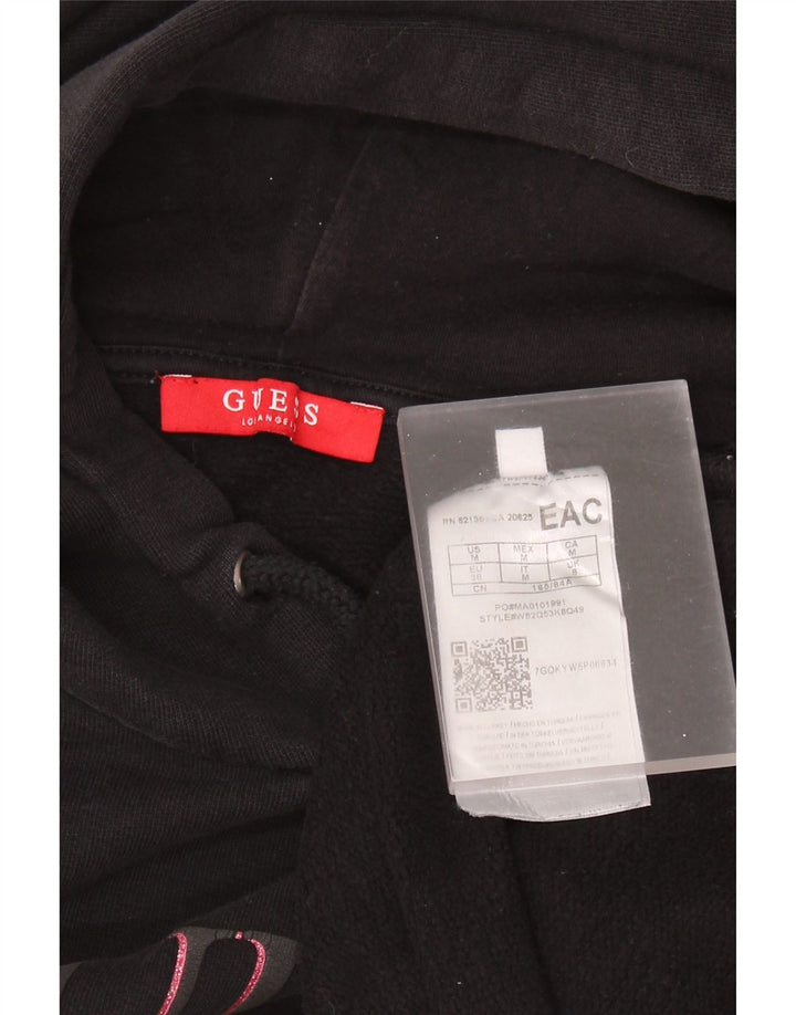 GUESS Felpa con cappuccio grafica oversize da donna con maniche a 3/4 UK 8 Small Nera