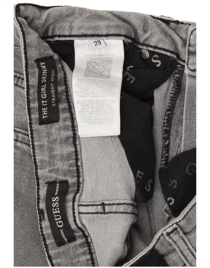 Jeans dritti invecchiati a vita alta da donna Guess W29 L27 cotone grigio