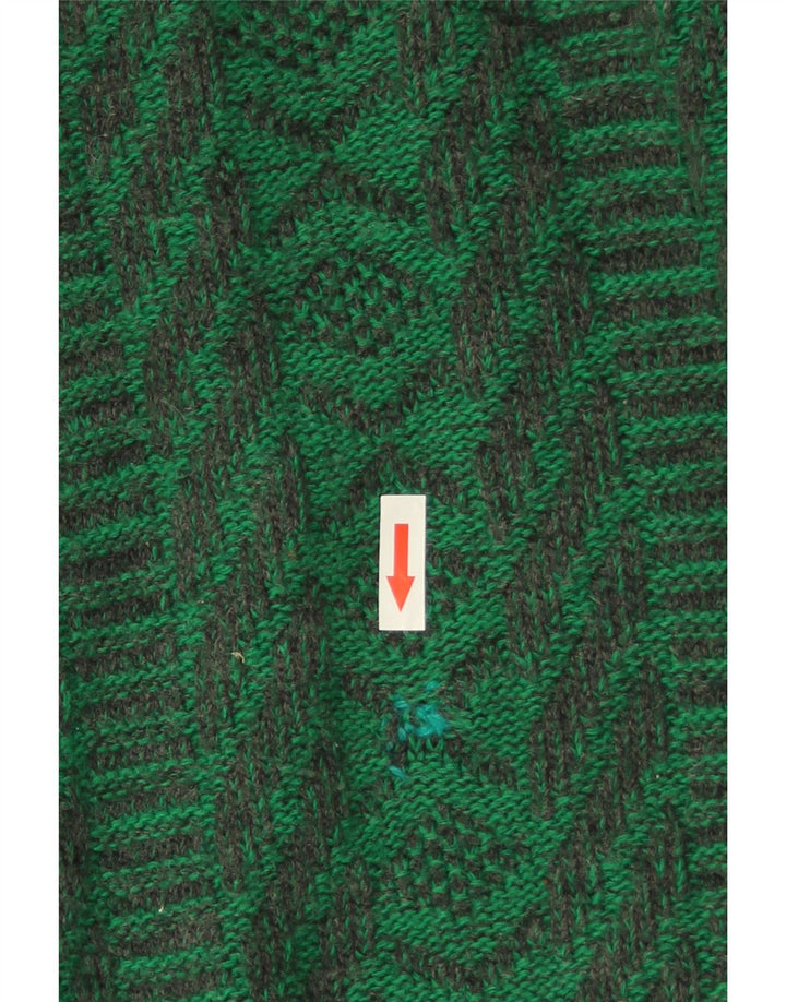 Maglione maglione girocollo da uomo vintage verde medio geometrico