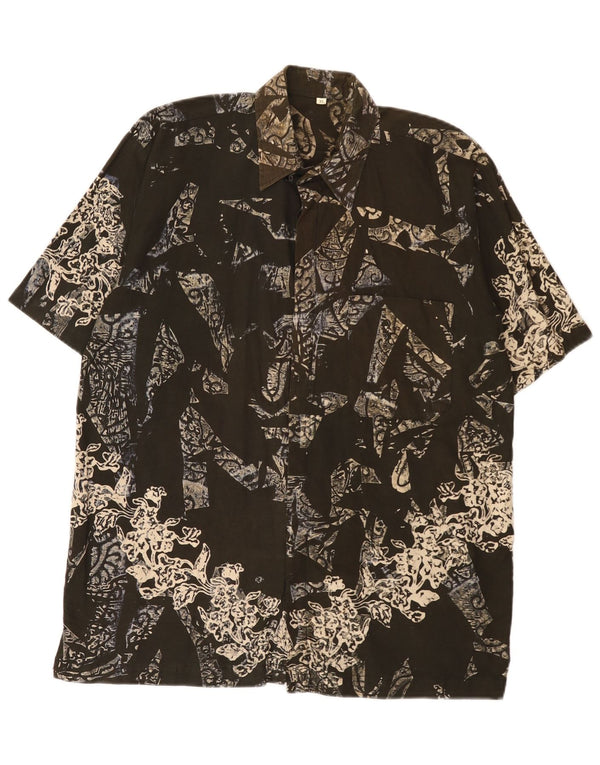 Camicia a maniche corte vintage da uomo con motivo astratto XL kaki