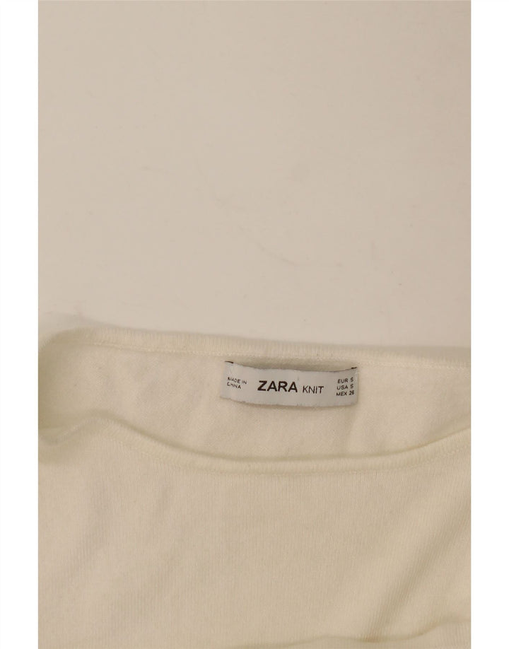 Maglione da donna Zara oversize con scollo a barchetta con volant UK 10 piccolo bianco sporco