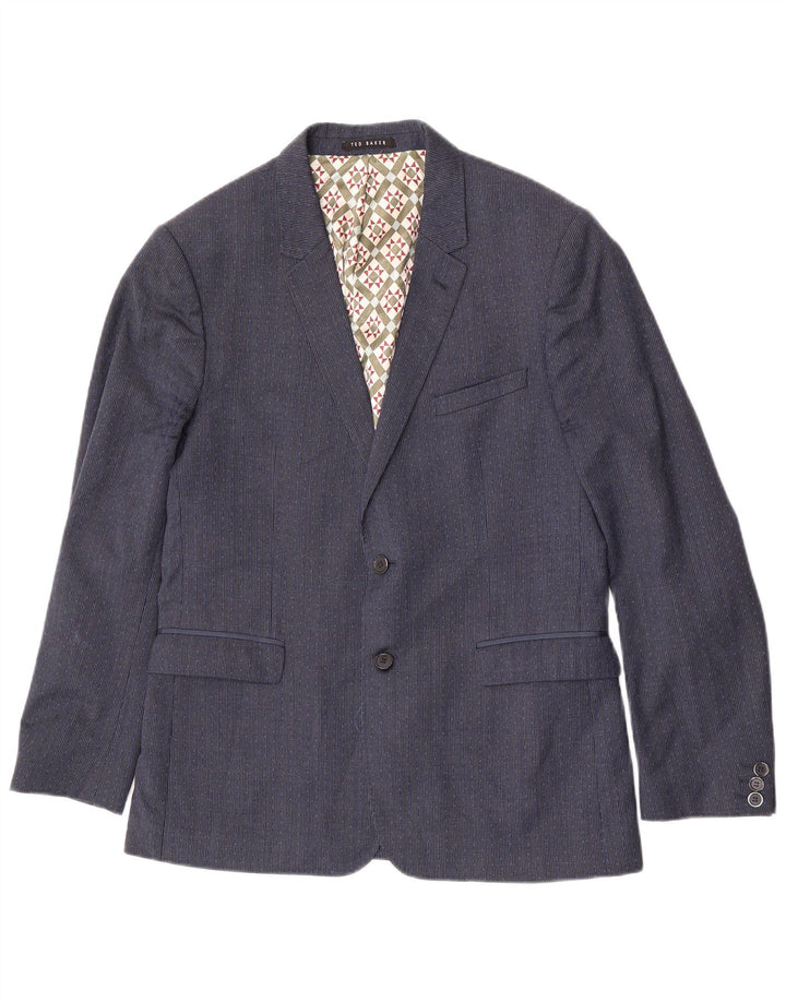 Giacca blazer da uomo a 2 bottoni Ted Baker UK 42 XL Lana pied de poule blu navy
