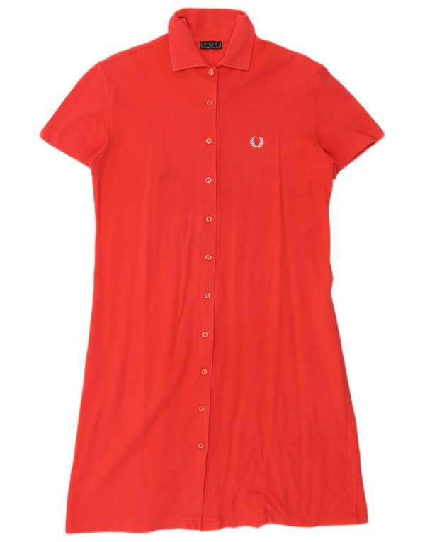 FRED PERRY Abito camicia a maniche corte da donna UK 14 Grande cotone rosso