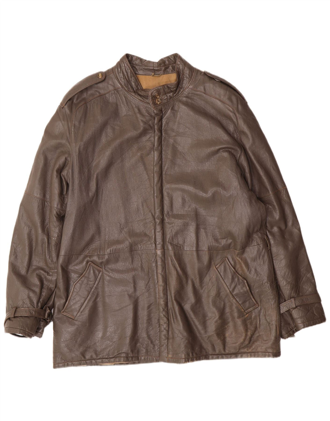 Giacca in pelle militare vintage da uomo IT 56 3XL Pelle grigia