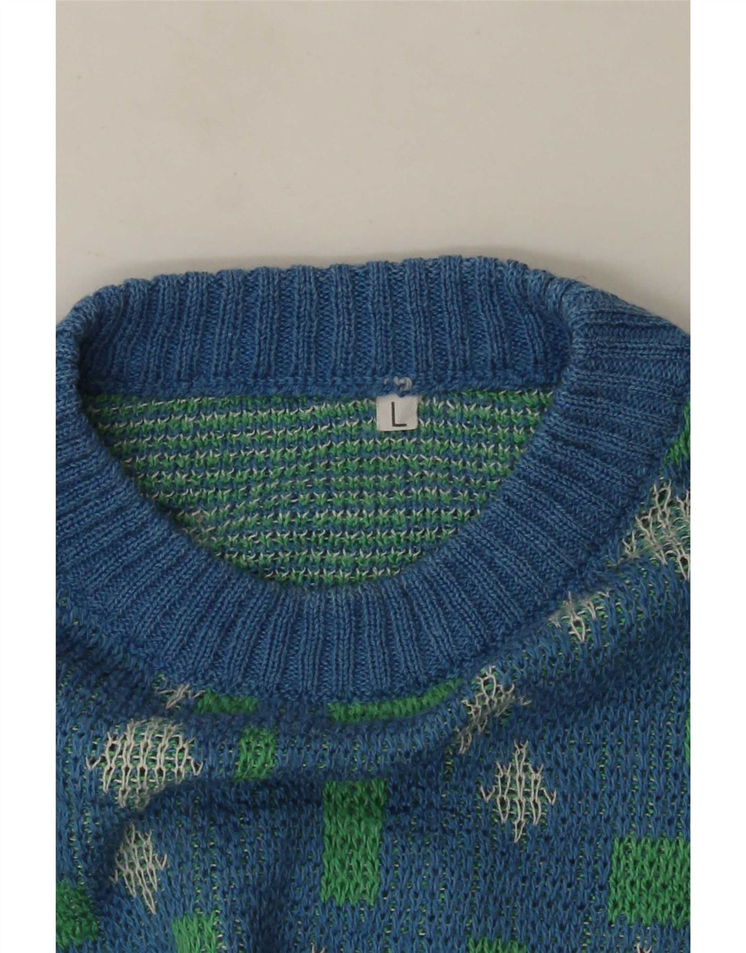 Maglione maglione girocollo da uomo vintage grande geometrico blu