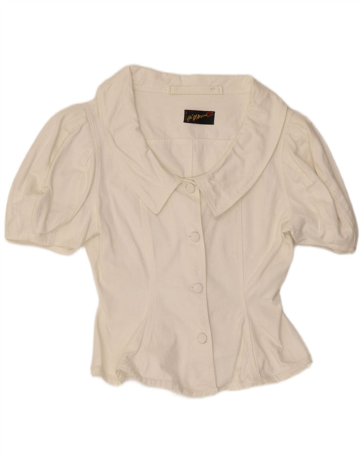 Camicetta vintage da donna a maniche corte UK 12 bianca media