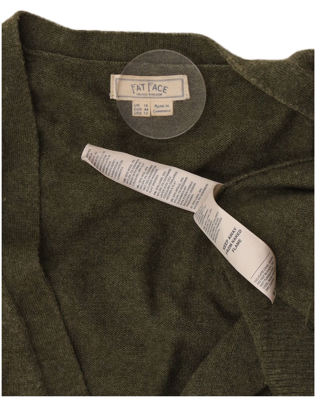 Maglione cardigan aperto lungo da donna Fat Face UK 16 grande lana kaki