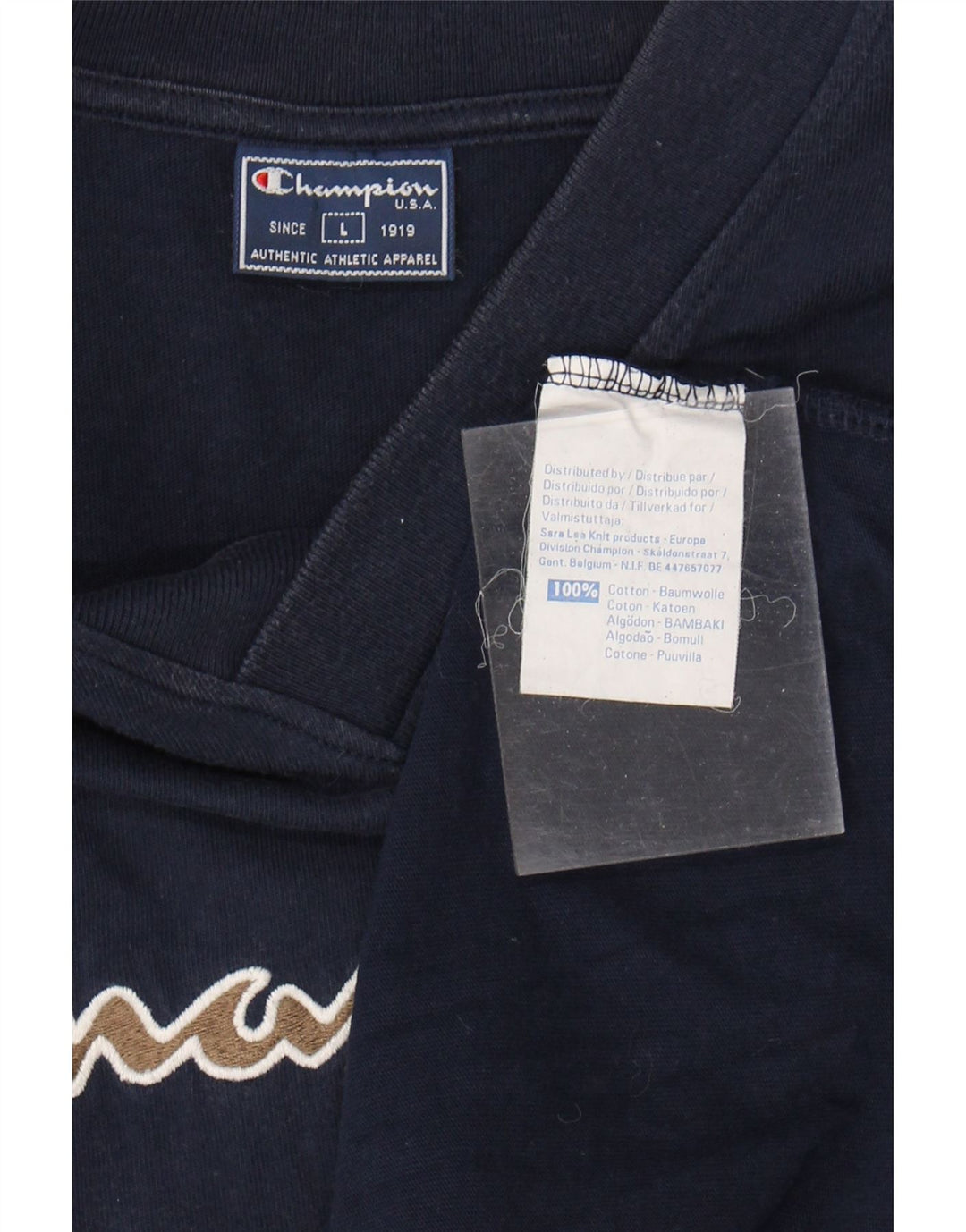 CHAMPION Mens Graphic Top Long Sleeve Large Navy Blue Cotton