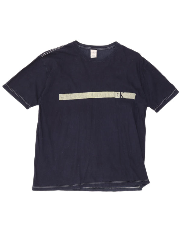 Calvin Klein Jeans T-shirt grafica da uomo Top Large Blu Navy Colourblock