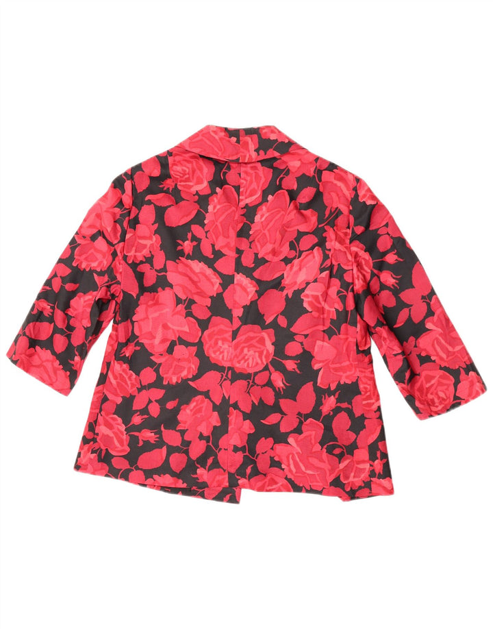 Giacca blazer vintage da donna con maniche a 3/4 e 2 bottoni, UK 14, rosso medio floreale