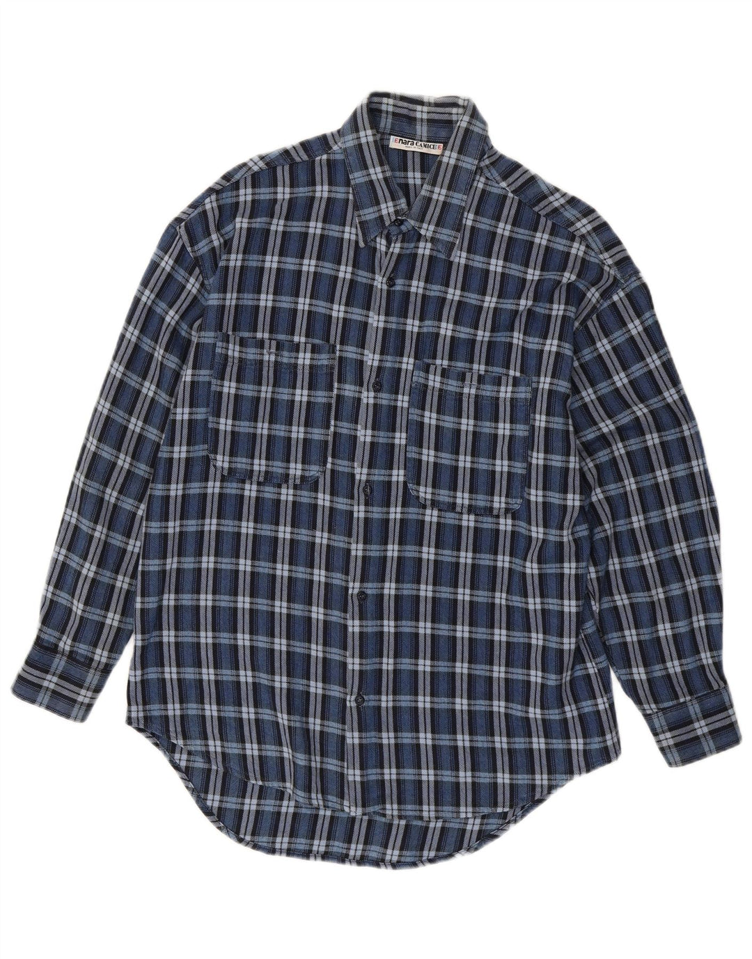 Enara Camice Camicia da uomo in flanella di cotone a quadri piccoli blu