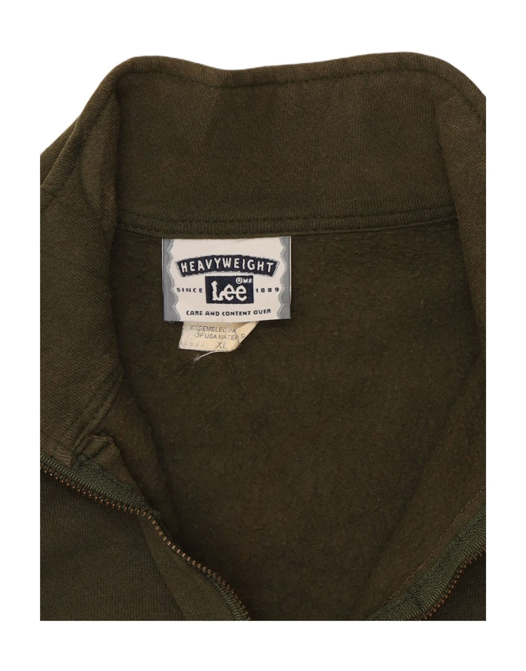 LEE Mens Zip Neck Sweatshirt Jumper XL Khaki Cotton Vintage Lee and Second-Hand Lee from Messina Hembry 