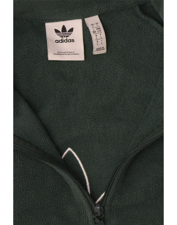 Maglione in pile Adidas da uomo con grafica con zip e collo grande in poliestere verde