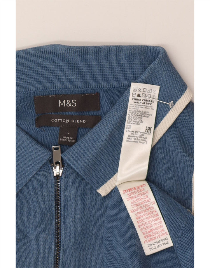 Maglione da uomo Marks & Spencer con collo alto, grande blocco di colore blu