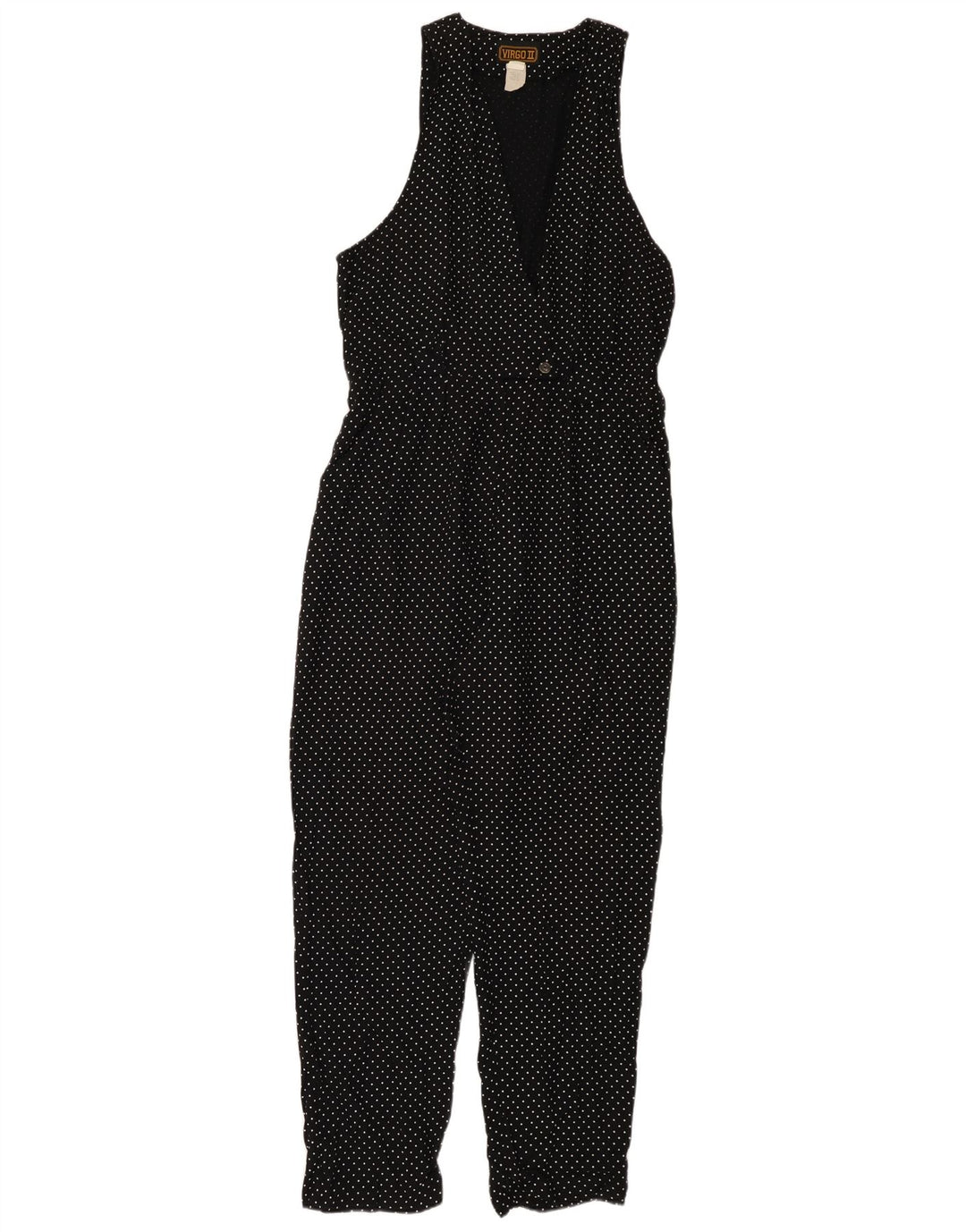 Tuta senza maniche vintage da donna UK 12 acetato medio a pois nero