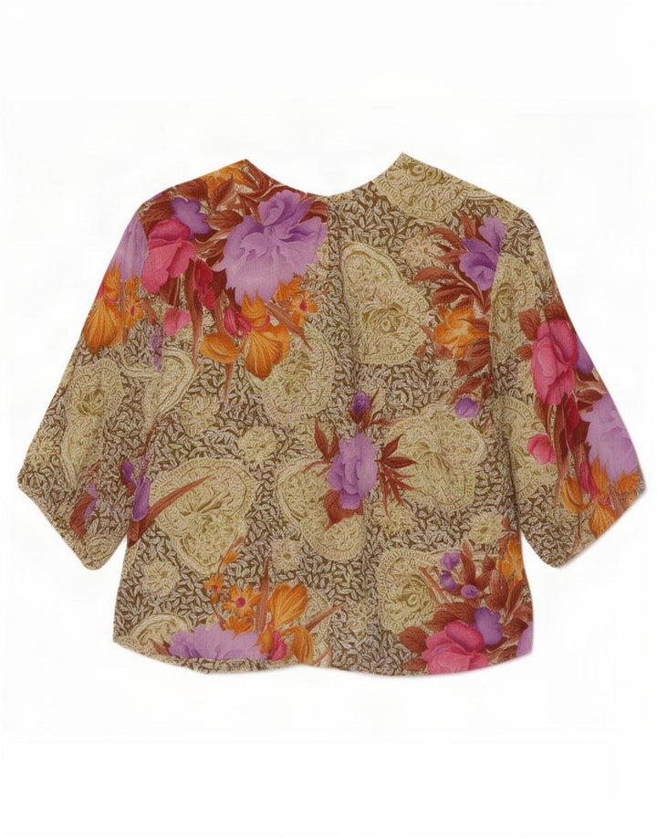 Camicetta corta da donna vintage UK 12 floreale multicolore medio