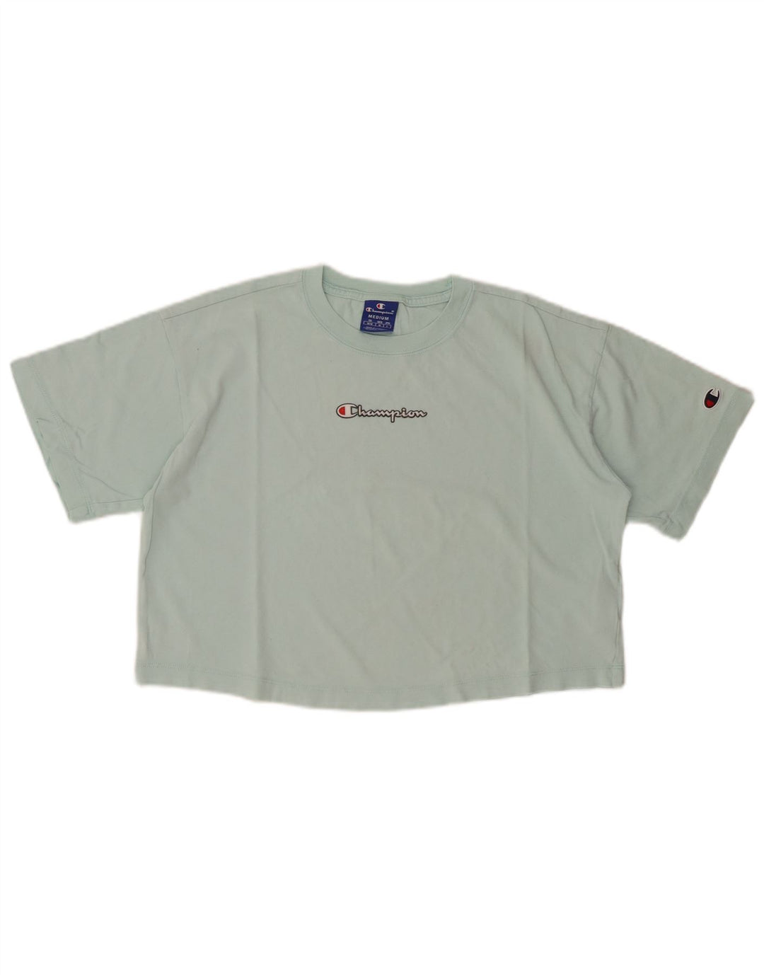 CHAMPION T-shirt corta con grafica da donna Top UK 14 Medio Turchese Cotone