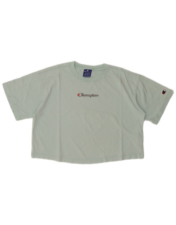 CHAMPION T-shirt corta con grafica da donna Top UK 14 Medio Turchese Cotone