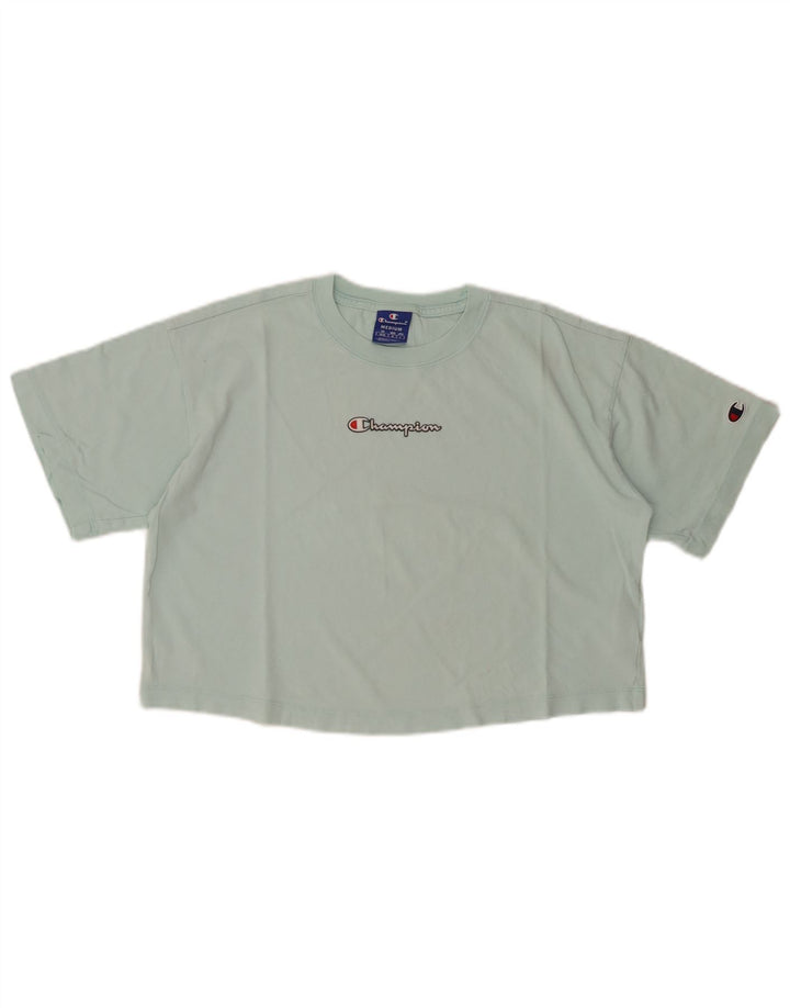CHAMPION T-shirt corta con grafica da donna Top UK 14 Medio Turchese Cotone