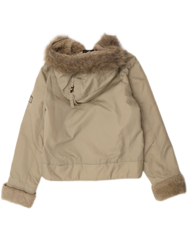 Giacca a vento con cappuccio da donna Dkny UK 14 nylon kaki medio