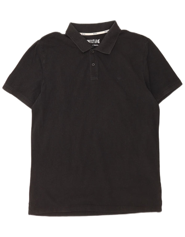 Polo da uomo Mustang grande in cotone nero