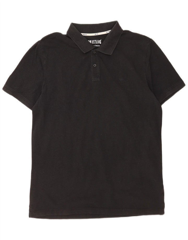 Polo da uomo Mustang grande in cotone nero