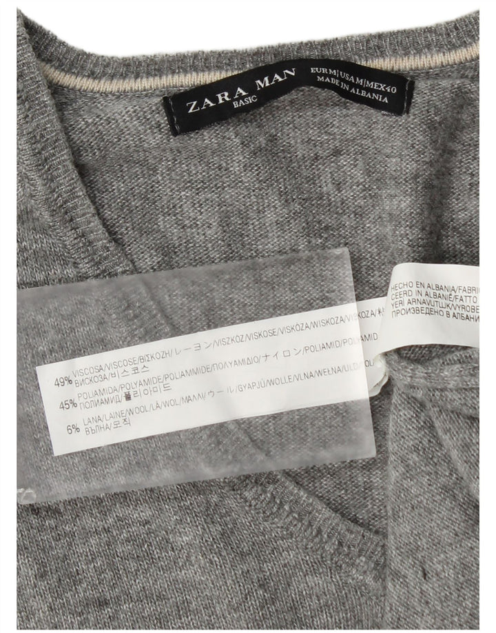 Maglione Zara da uomo con scollo a V in viscosa grigio medio