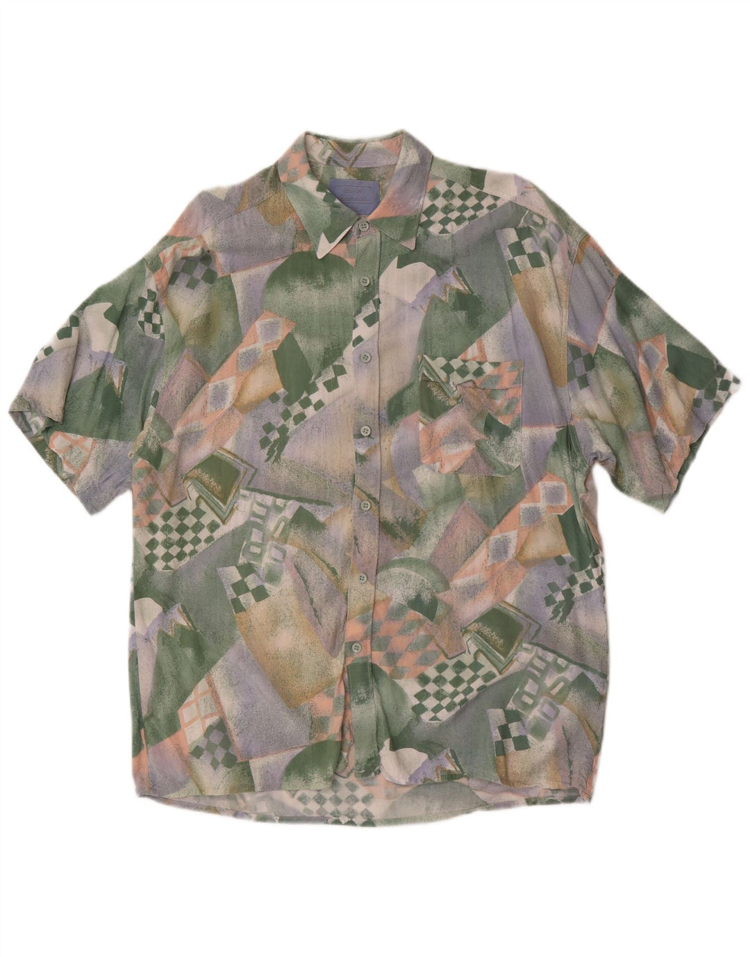 Camicia vintage da uomo con motivo astratto taglia 41/42 grande multicolore