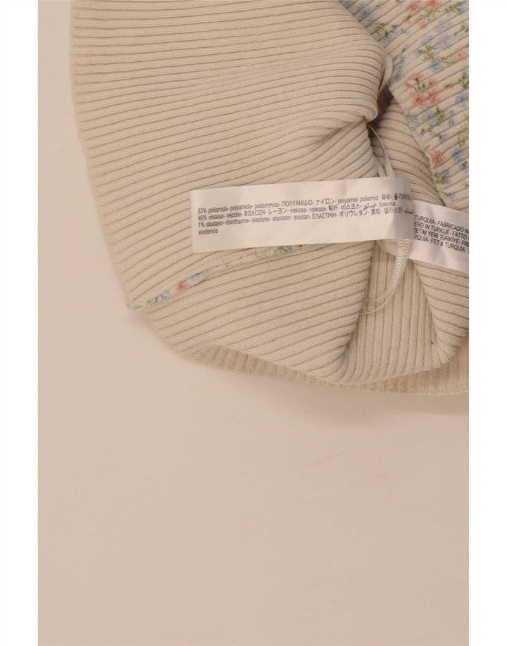 Canotta corta da donna Zara UK 12 poliammide floreale bianco sporco medio