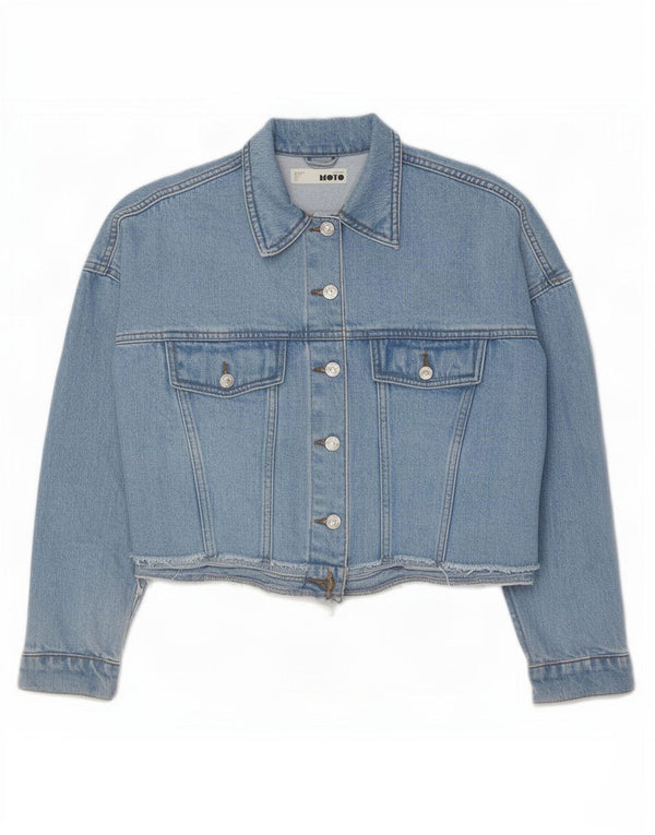 Topshop Donna Crop Giacca di jeans oversize UK 6 XS Blu Cotone