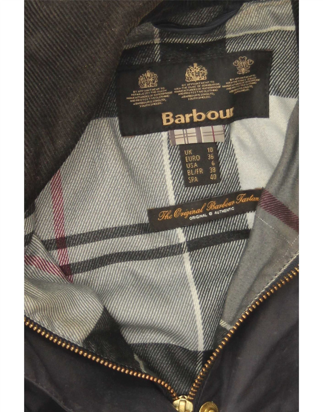 Giacca in cotone cerato da donna Barbour UK 10 Small Cotone blu navy