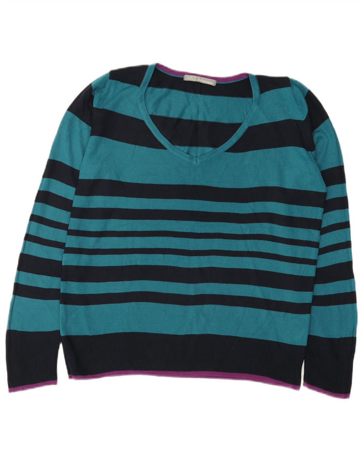 Maglione maglione con scollo a V da donna Marks & Spencer UK 12 a righe blu medio