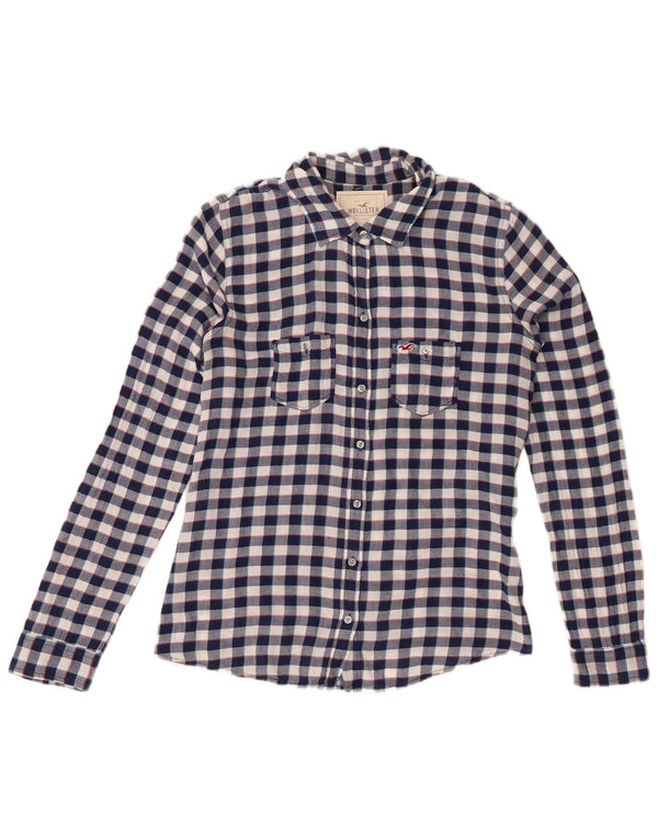 Camicia in flanella da donna Hollister UK 10 Small in cotone a quadretti blu navy