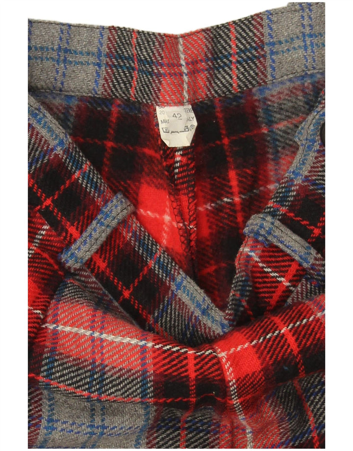 Pantaloncini chino a vita alta da donna VINTAGE IT 42 medi W28 lana a quadri rossi