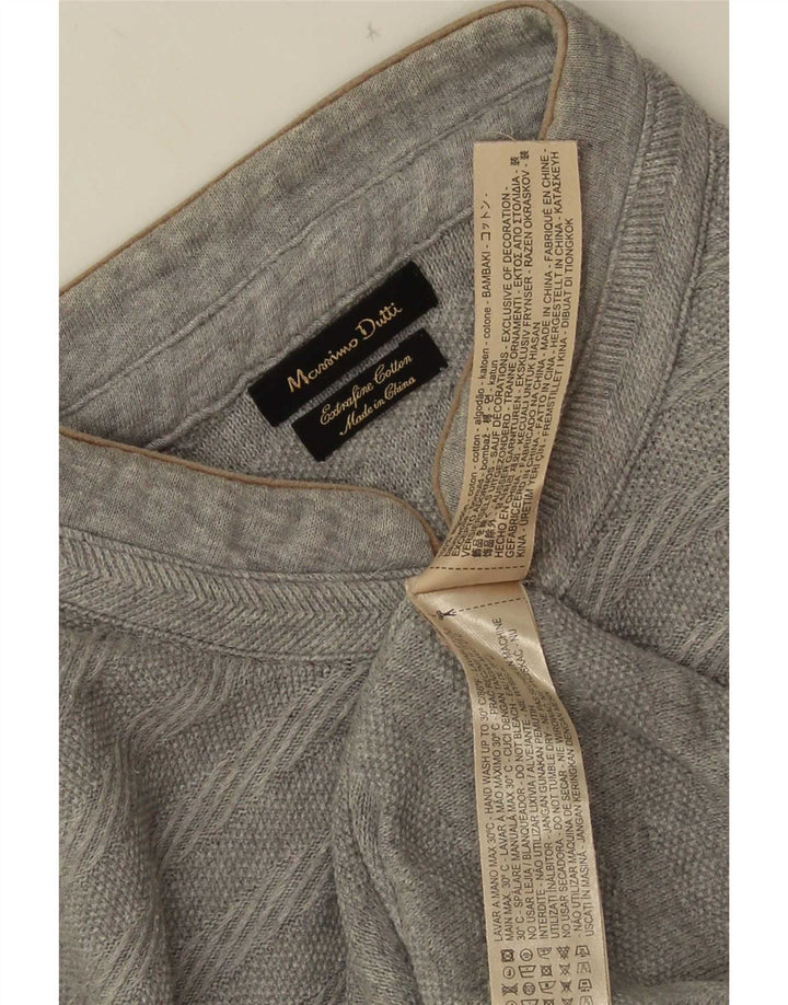 Massimo Dutti Maglione da uomo con bottoni e collo XL in cotone a righe grigie