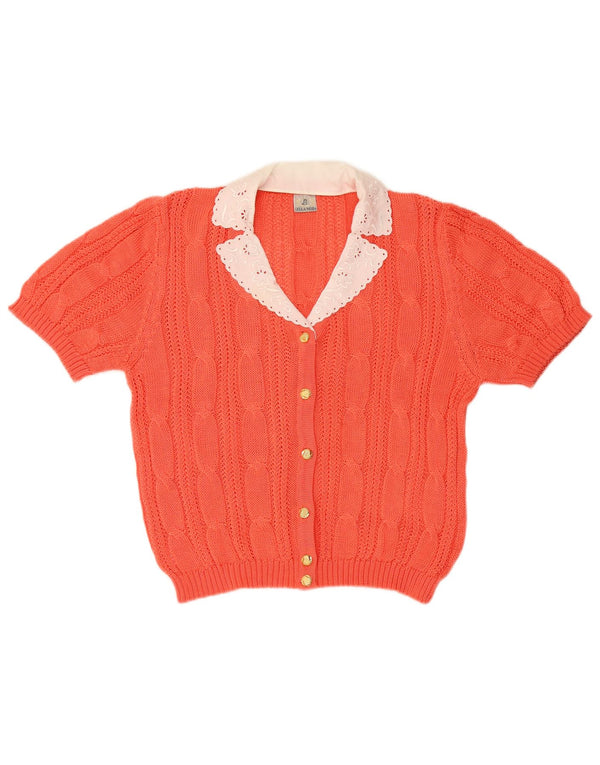 Maglione cardigan ampio a maniche corte da donna vintage US 4 piccolo rosa