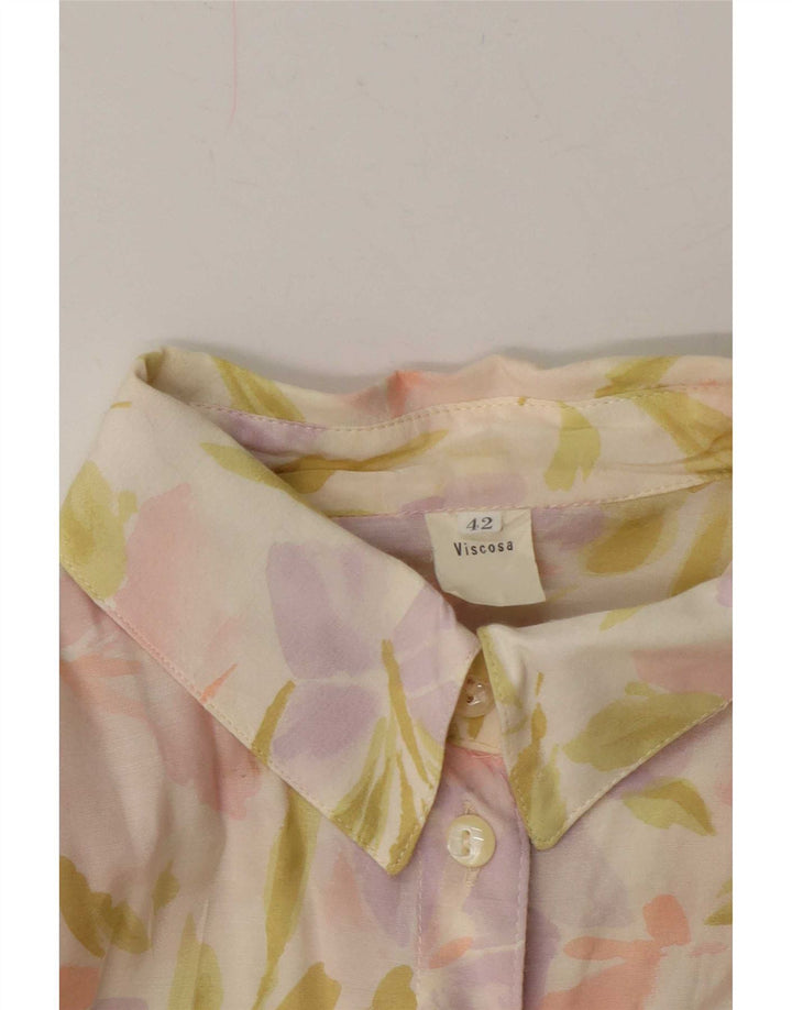 Camicetta camicia vintage da donna EU 42 grande viscosa floreale multicolore