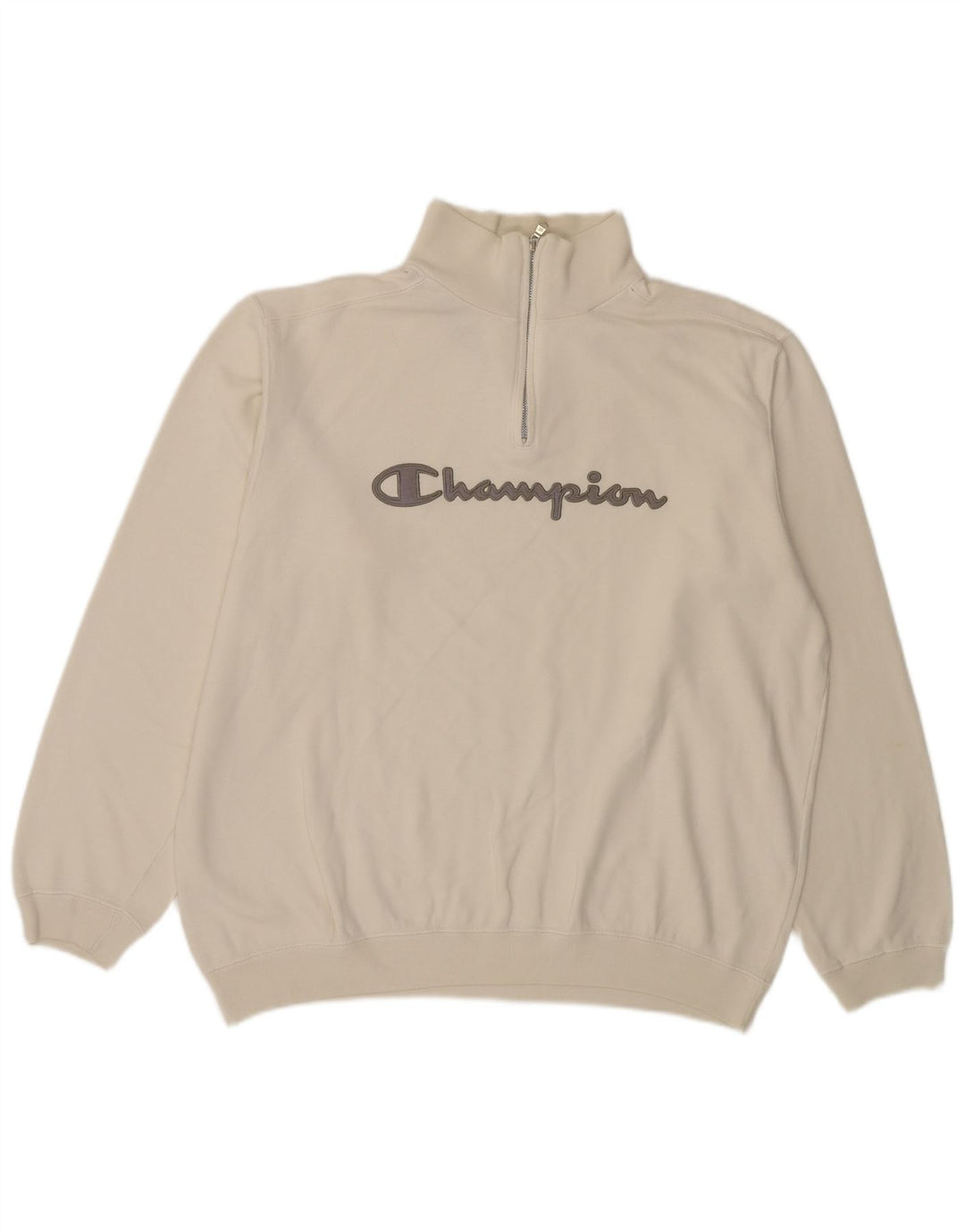 Felpa Champion da uomo con grafica con zip e collo, maglione grande, cotone bianco