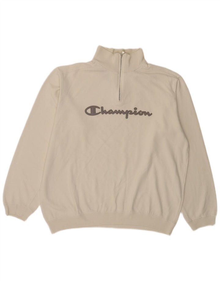 Felpa Champion da uomo con grafica con zip e collo, maglione grande, cotone bianco