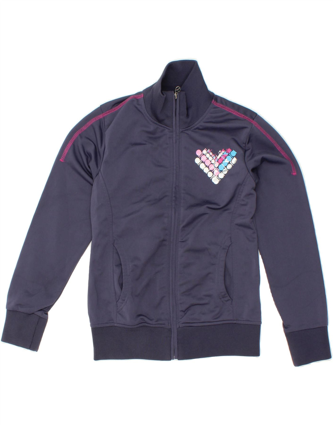 DIADORA Girls Graphic Tracksuit Top Jacket 12-13 Years Navy Blue Polyester Vintage Diadora and Second-Hand Diadora from Messina Hembry 
