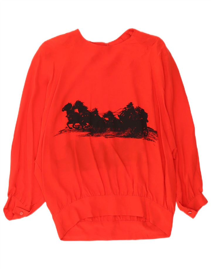 Top camicetta a maniche lunghe con grafica vintage da donna UK 14 grande rosso