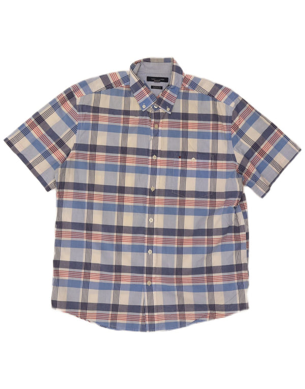 Tommy Hilfiger Camicia da uomo a maniche corte dal taglio classico, grande cotone a quadri blu