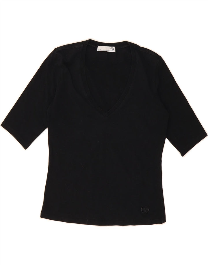 SERGIO TACCHINI Womens T-Shirt Top UK 12 Medium Black Cotton Vintage Sergio Tacchini and Second-Hand Sergio Tacchini from Messina Hembry 