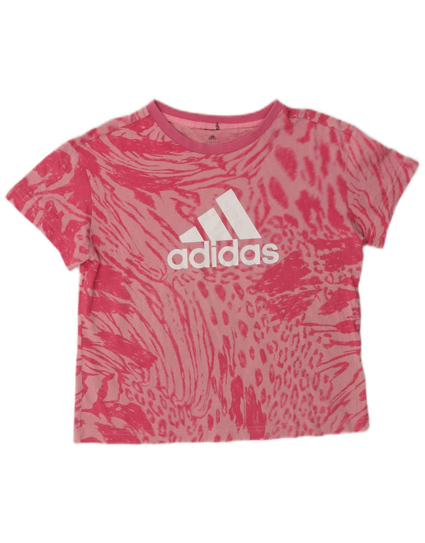T-shirt corta con grafica Adidas per bambina 13-14 anni in cotone rosa con stampa animalier