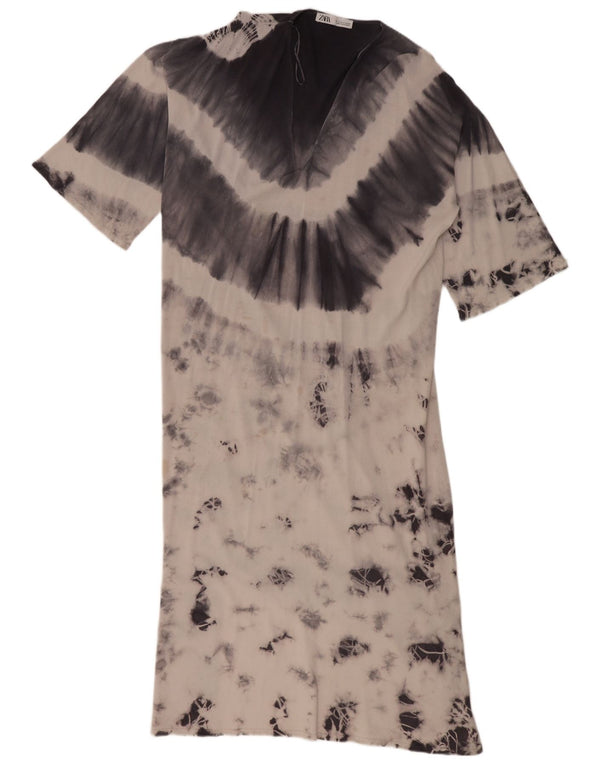 Abito lungo oversize da donna Zara UK 10 piccolo in viscosa tie-dye grigia