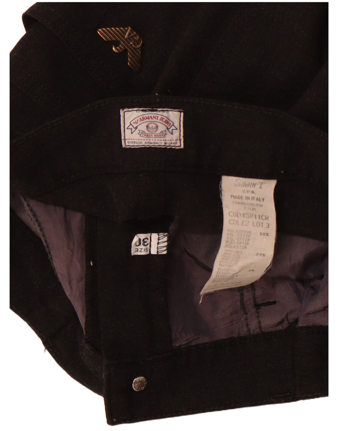 Pantaloni casual dritti a vita alta da donna ARMANI W30 L32 poliestere nero