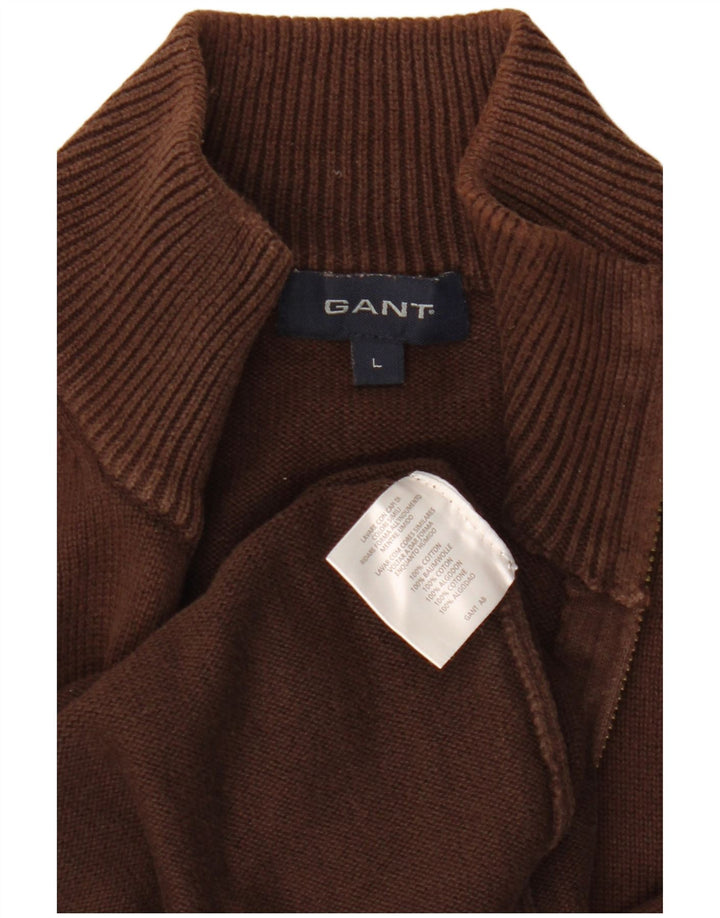 Gant Maglione Cardigan da Uomo Grande in Cotone Marrone