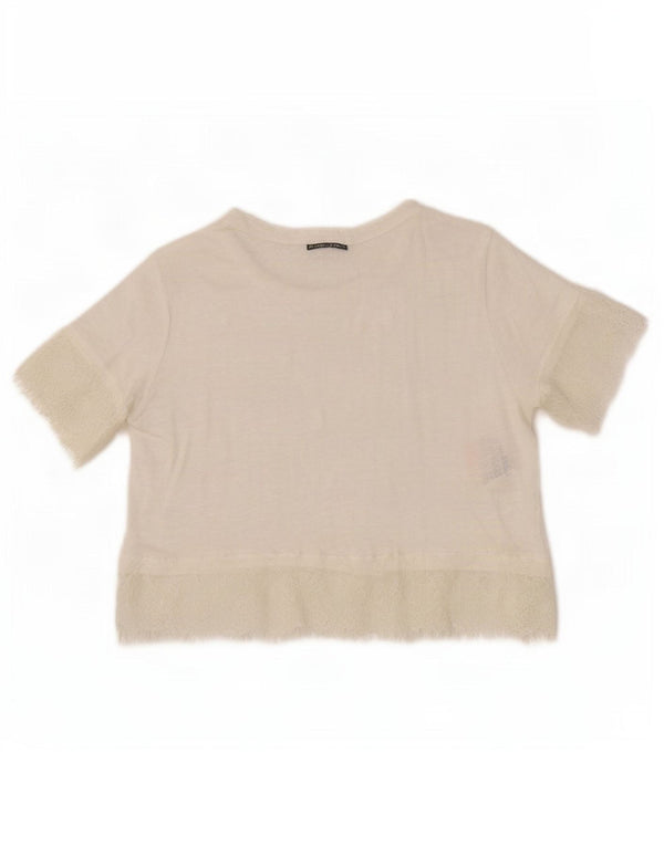 Top corto da donna Zara in camicetta UK 12 lino bianco medio