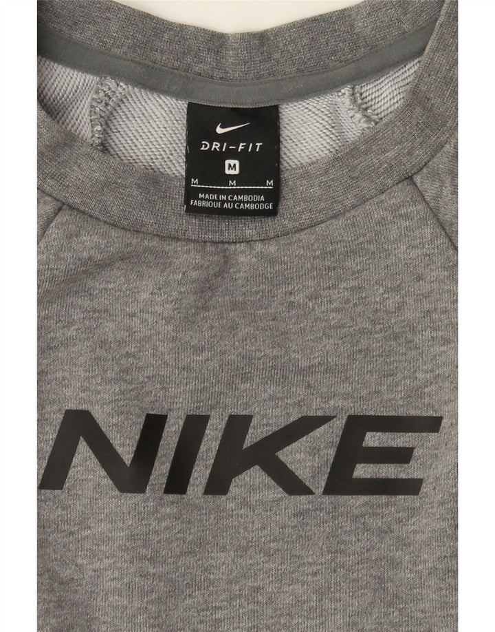 NIKE Womens Dri Fit Crop Graphic Sweatshirt Jumper UK 14 Medium Grey Vintage Nike and Second-Hand Nike from Messina Hembry 